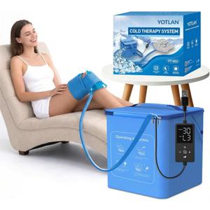 Cold Therapy Machine with Programmable Timer, USB Powered Portable, 2025 New Powerful Pump, for Knee Replacement, Pain Relief, Sports Injuries, Ace Bandage Style Compression, Pad for Shoulder, Hip, and Ankle