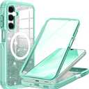 Hekodonk for Samsung Galaxy A16 Case Glitter,Compatible with MagSafe[Built-in Tempered Glass Screen Protector & Camera Lens Protection] Full Body Shockproof Protective Bling Phone Case,Green