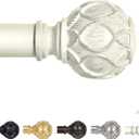 White Farmhouse Curtain Rods for Windows:66-120" Heavy Duty Adjustable Curtain Rod for Bedroom Living Room,Boho Decorative Rustic Drapery Rods with Vintage Coastal Texture Finial,Antique White