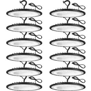 YANYCN 12 Pack 100W UFO Led High Bay Light Fixture, 5000K Daylight Commercial Shop Bay Lighting, 120v, 15000LM, [450W MH/ HPS Equiv.] US Plug Area Lighting for Warehouse/ Barn/ Gym/ Factory/ Workshop