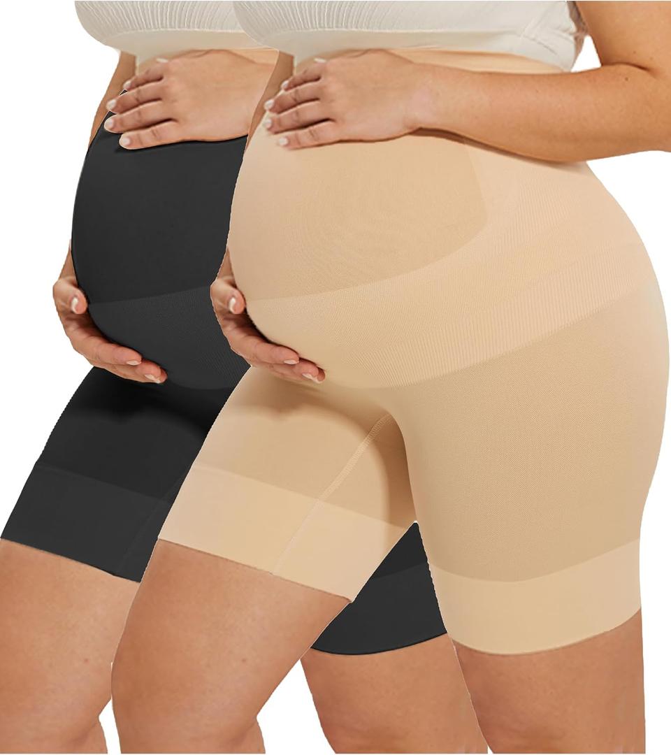 Peauty Seamless Maternity Shapewear & Underwear 2-in-1, Non-Roll Edge Pregnancy Shorts Essentials Maternity Dress(S-3XL) (Black, S)