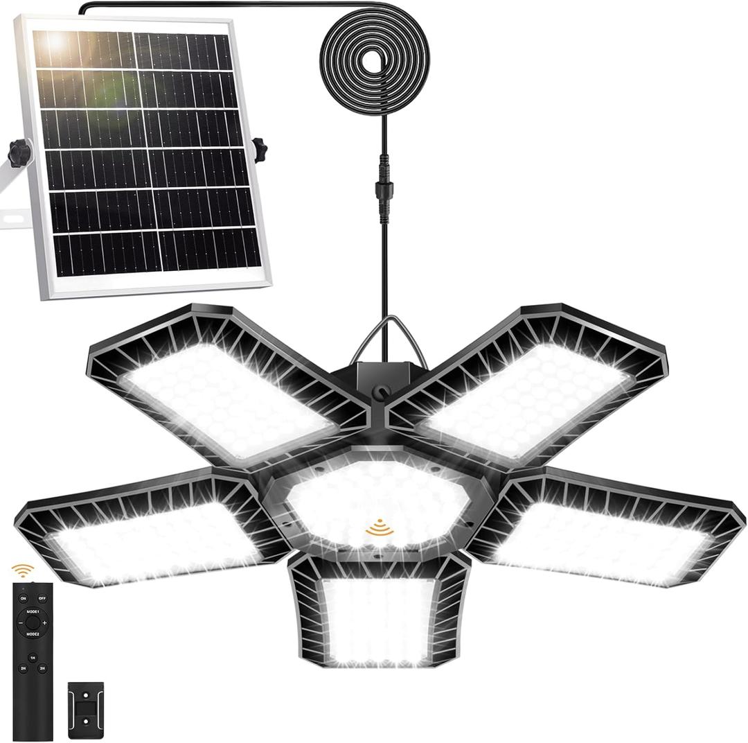 Solar Shed Light All Day, 267LED Solar Lights Outdoor Indoor with Motion Sensor, Remote Control, Timer, Waterproof Pendant Lights for Gazebo, Shed, Garage, Barn (Black-5)