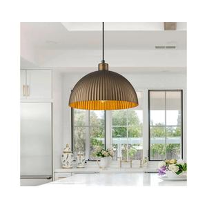 Lingkai Vintage Antique Brass Dome Pendant Light, 11.8'' Pendant Lights Kitchen Island, Hanging Ceiling Light Striped Metal Shade