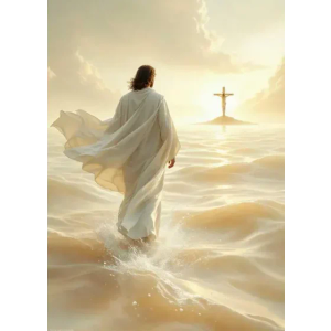 Jesus Walking On Water Poster Canvas Wall Art Religious Ocean Painting Picture Wall Decor Christian Canvas Print Artwork For Living Room Bathroom Bedroom Church Home Decoration12x18inch(30x45cm) (Frame-style)