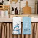 Blue Christmas Snowman Decor Kitchen Towels Set of 2, Winter Christmas Hand Towels for Bathroom, Blue Winter Xmas Tree Snowman Bird Dish Tea Towel for Kitchen, 16x24 Inch