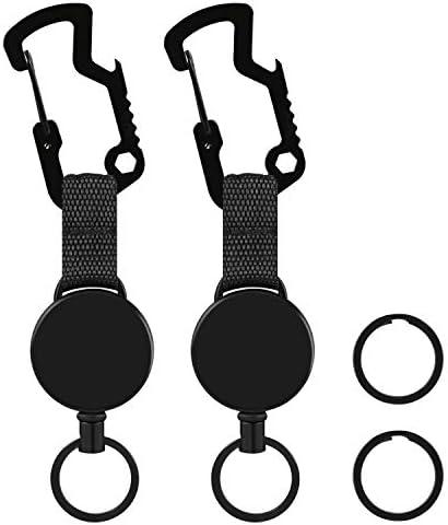 2 Pack Retractable Key Chain Heavy Duty Badge Holder Reel with Multitool Carabiner Belt Clip and Key Ring for Key Holder, Steel Wire Cord Up to 23.5 inch