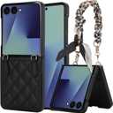 Slim Fit Galaxy Z Flip 7 Case for Women Girls with Wrist Strap, Cute Scarf Style Lanyard Hard PC Back Drop Proof Shockproof Protective Phone Cover for Samsung Galaxy Z Flip 7 5G (Black)