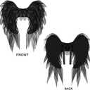 Anbaby Chiffon Angel Wings Costume Accessory Black or White Feathered Wings Halloween and Cosplay Props (Black)