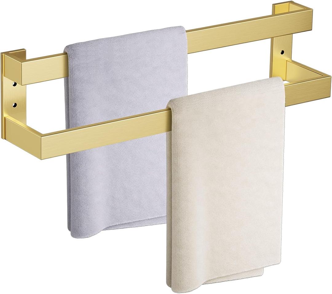 Double Towel Bar,Towel Rack for Bathroom Stainless Steel Wall-Mounted Bathroom Hardware Brushed Gold 24 Inch Bathroom Accessories