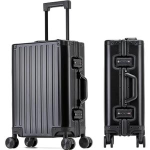 YYW 100% Full Aluminum Carry On Luggage, Airline Approved Hardside Suitcase with Silent Wheels Ideal, TSA Lock, Zipperless Suitcase for Business (Black, 20-Inch)