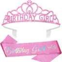 CAVETEE Birthday Crown and Sash for Girls, Birthday Decorations for Her Birthday Sash and Tiara for Women & Girls
