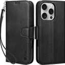 Arae Compatible with iPhone 16 Pro Max Case Wallet with Card Holder, Wristlet Strap Wallet Flip Cover for iPhone 16 Pro Max 6.9 inch Men/Women, RFID Blocking, Kickstand,Litchi Black