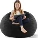 HABUTWAY 2FT Bean Bag Chair, 2' Beanbags Small Bean Bag Chairs with Filling, Teardrop Bean Bag Chair Luxurious Velvet Ultra Soft Fur with Removable Cover (Black)
