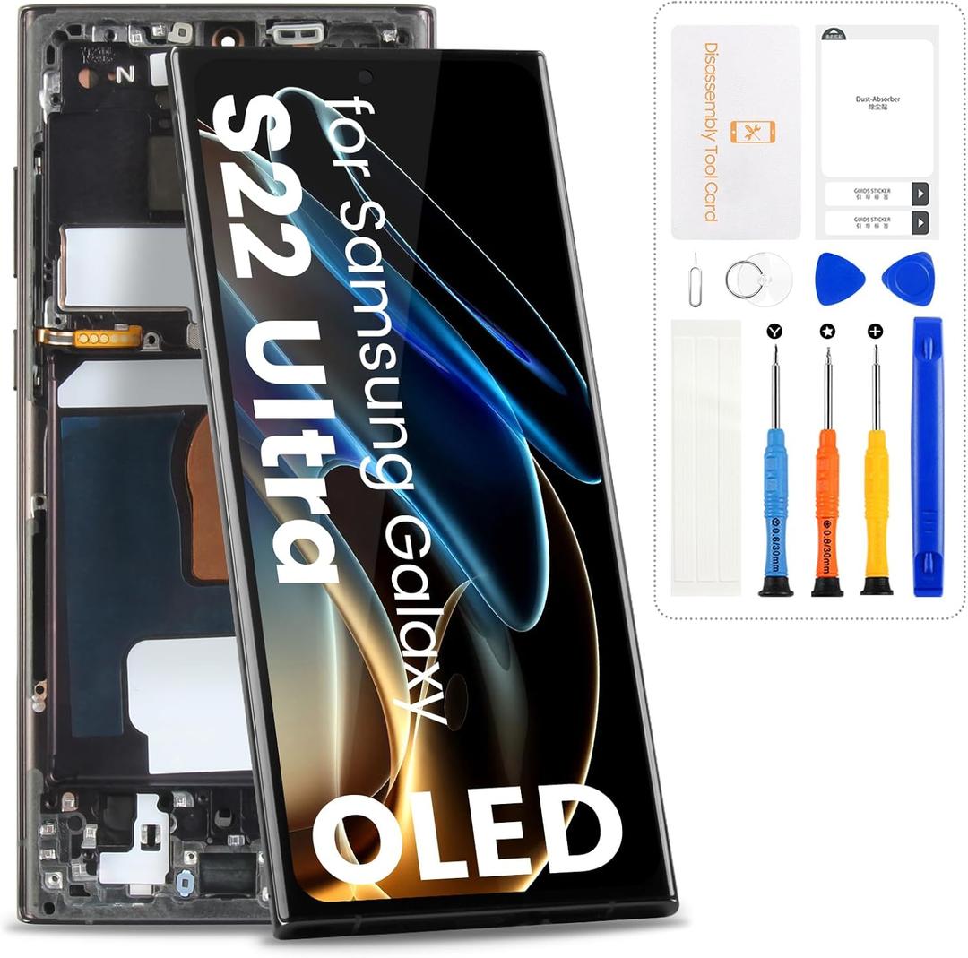 OLED for Samsung Galaxy S22 Ultra 5G Screen Replacement for Samsung S22 Ultra LCD Display SM-S908U Digitizer Touch Screen Assembly with Frame, Black (US Version)