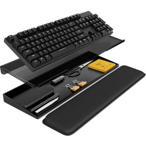 Computer Keyboard Stand with Storage Box, Keyboard Riser Wrist Rest for Desktop, Office Desk Organizer Accessories(Clear Black)