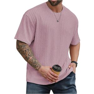 Men's Big and Tall Shirts Textured Knit Tshirt Shirts Casual Summer Tops Trendy (Pink, XXL)