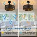 21" Boho Rattan Ceiling Fans with Lights,Flush Mount Caged Ceiling Fan with Remote Indoor,6 Speed, Timing, APP Remote Control,Includes 5 LED Bulbs for Bedroom,Kitchen,Living Room,Farmhouse, 24 Inches