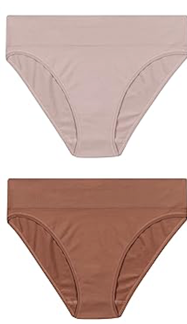 Maidenform Women's M Underwear, Seamless Hi-Cut Bikini Panties, High-Leg Underwear for Women, 2-Pack (Large, Evening Blush/Bronzed Chestnut)