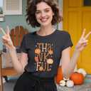 Thanksgiving Shirts for Women Thanksgiving T-Shirt Thankful Pumpkin Leaf Tee Tops (Small, Grey)