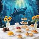 7x5ft Shark Theme Backdrop Underwater Deep Ocean Animals Fish Photography Background Aquarium Kids Banner Decoration for Birthday Photo Booth Props