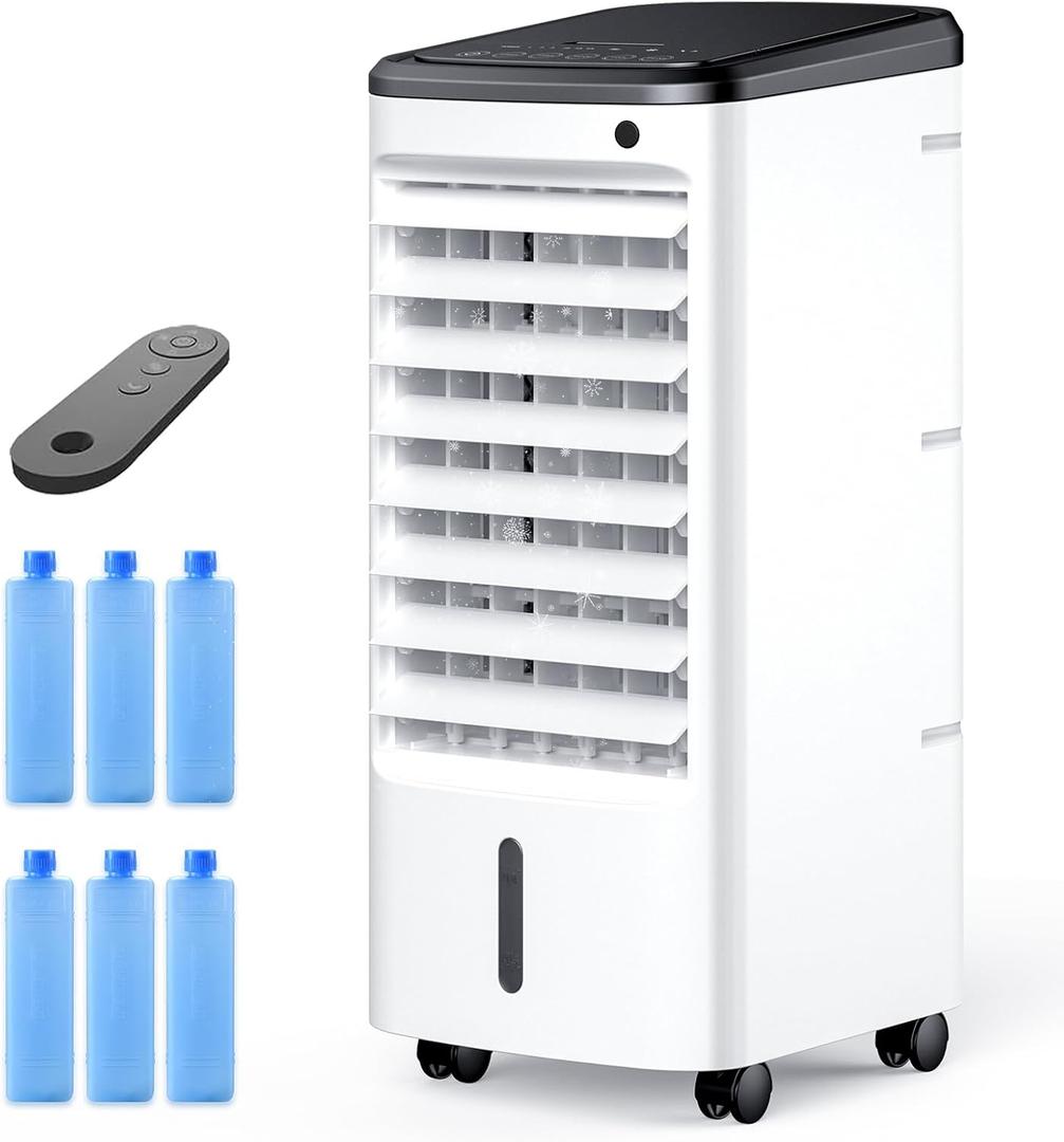 Windowless Portable Air Conditoners, 3-IN-1 Portable AC with Remote, 3 Modes 3 Speeds, 1Gal Tank & 12H Timer, 65 Oscillation, Fast Cooling Quiet Ventless Swamp Cooler for Room Home Office, Off White