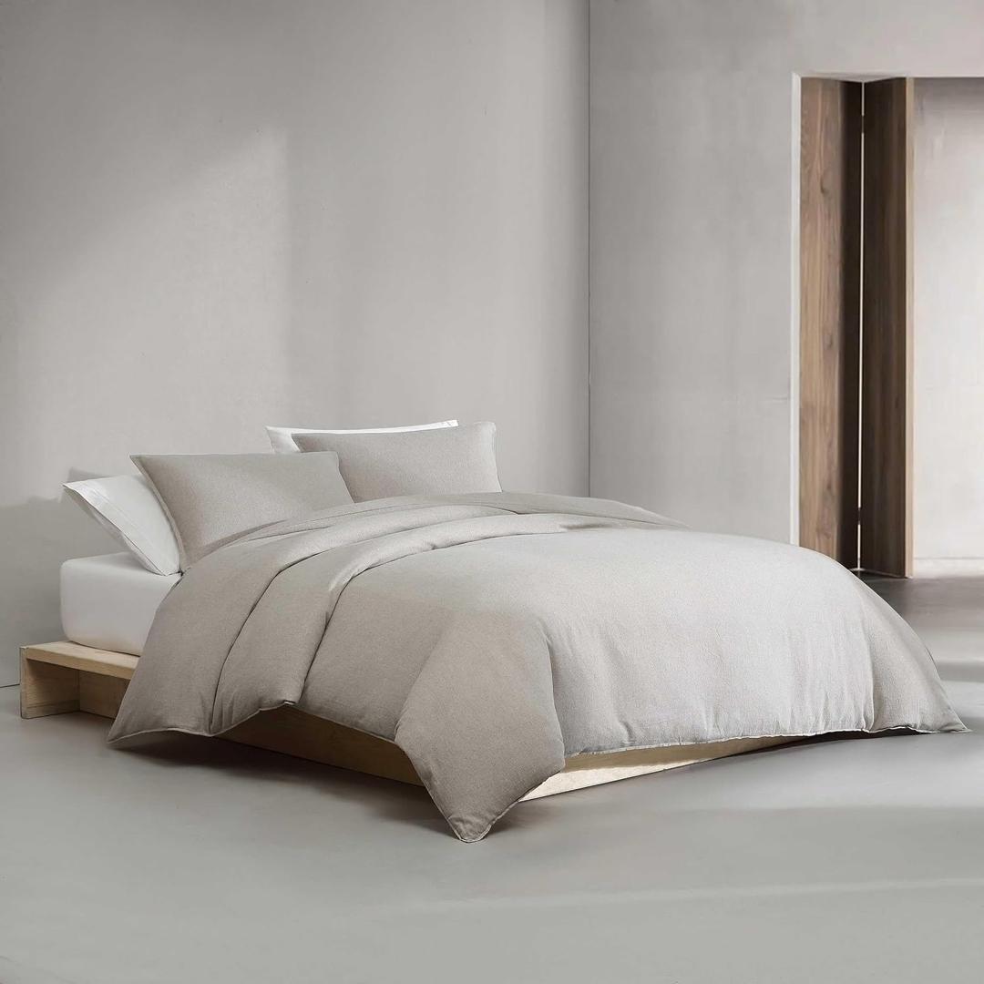 Calvin Klein - King Duvet Cover Set, Super Soft Melange Flannel Bedding Set with Matching Shams, Cozy Home Decor (Melange Flannel Natural, King)
