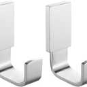 BESy Brass Clothes Hook Single Towel Hook for Bathroom Kitchen Garage Square Style Robe Hooks Coat and Hat Hook, Self Adhesive with Glue or Wall Mounted with Screws, Two Packs, Polished Chrome