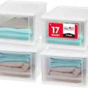 IRIS USA 17 Qt. Medium Plastic Stacking Drawer, Stackable Storage Organizer Unit with Sliding Drawer for Bedroom Kitchen Under Sink Pantry Craft Room Dorm Office, White, 4-Pack