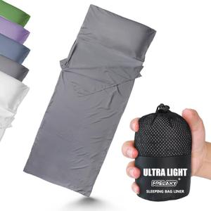 Frelaxy Ultralight Sleeping Bag Liner - Lighter & Compact, 3 Sizes Travel Sheets & Adult Sleep Sack, Comfy Breathable & Cooling & Silky Soft, Quick-Drying, for Backpacking, Hotel, Camping, Hostels (27.5in x 84.6", Gray - No Zipper)