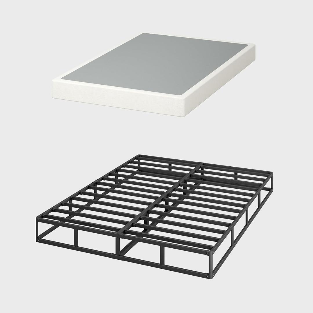 8 Inch Box Spring Only, Heavy Duty Metal Mattress Foundation, Easy Clean Fabric Bed Cover, Non-Slip, Noise Free, Easy Assembly (King (U.S. Standard))