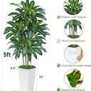 5FT Artificial Dracaena Tree - High-Density Foliage Fake Plant with White Tall Planter - Faux Yucca Floor Plant for Home Office Decor Indoor