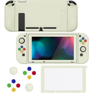 PlayVital ZealProtect Soft Protective Case for Nintendo Switch, Flexible Cover Protector for Switch with Tempered Glass Screen Protector & Thumb Grip Caps & ABXY Direction Button Caps - Antique Yellow