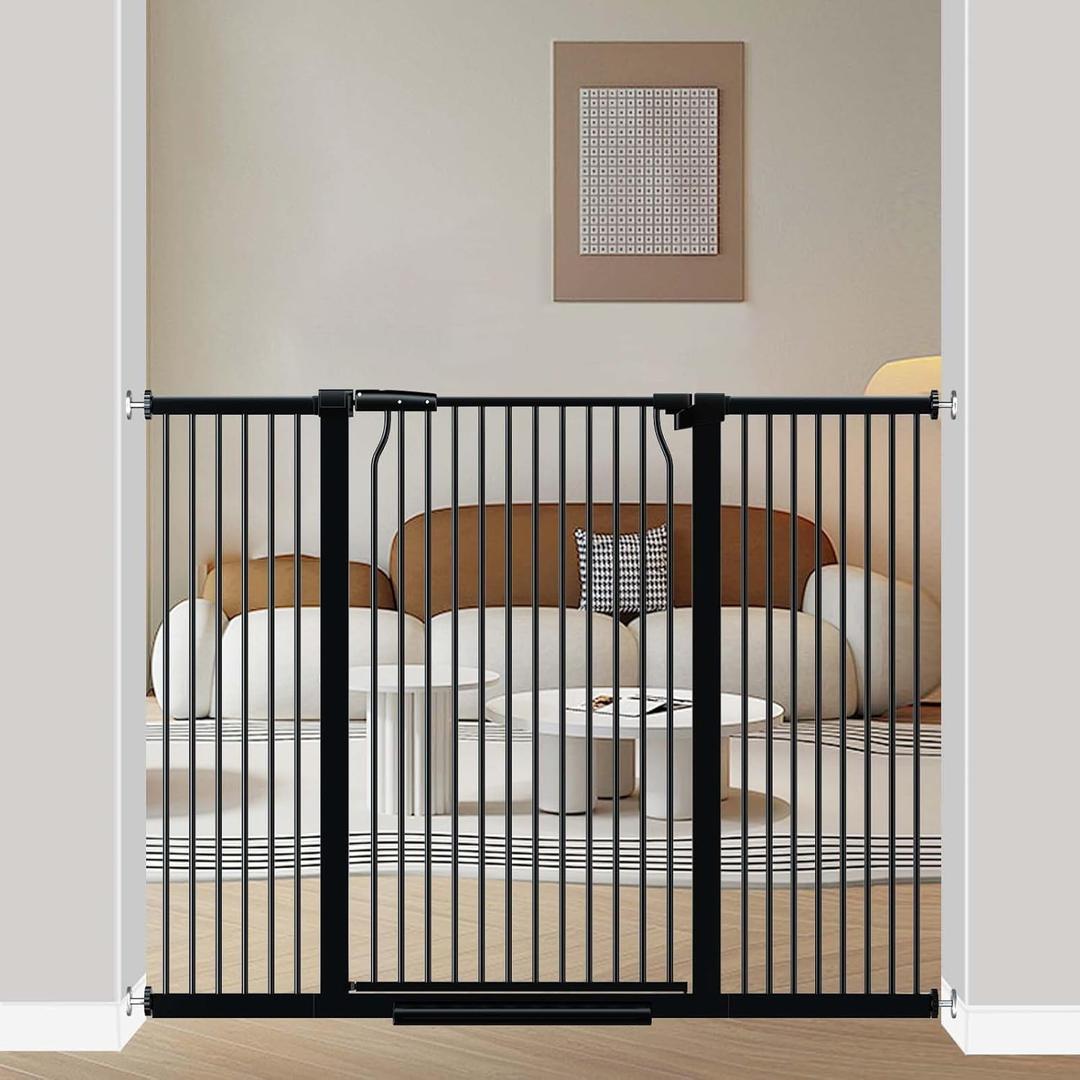 40.5" Extra Tall Baby Gate for Doorways, 54.8"-57.4" Extra Wide Pet Gate Pressure Mounted, Narrow Space Puppy Barrier Gates Indoor, No Drill Metal Safety Child Gate No Climb, Black