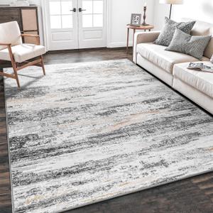Rugflix 5x7 Area Rugs for Living Room, Washable Rug, Soft Low Pile Carpet, Non-Slip, Stain Resistant, Abstract Area Rug, Neutral Beige Grey Rug for Bedroom, Dining Room, Home Office