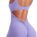 YEOREO One Piece Workout Jumpsuits for Women Backless Tummy Control Sleeveless Jumpsuits Lizvette V Back Scrunch Yoga Romper, S