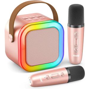 Karaoke Player, Karaoke Machine for Adults, Portable Bluetooth Mini Karaoke Microphone Singing Speaker Player with 2 Wireless Mic, All Smartphones,Birthday, Family,Home Party(Rose Gold)