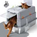 Stainless Steel Litter Box with Lid, High Sided Enclosed Metal Litter Box for Big Cats, Easy Cleaning Anti-Urine Leakage, Non-Sticky Cat Box, Front Entry Top Exit KittyBox, Includes Mat & Scoop