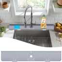 LVJING 33 inch Sink Splash Guard Mat, Sink Faucet Drying Mat, Silicone Faucet Handle Drip Catcher Tray, Longer Silicone Sink Mat for KitchenBathroom, Drip Protector Splash Countertop (Grey) (Gray)