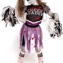 Spooktacular Creations Zombie Halloween Cheerleader Costume, Girls Scary Cheerless Costume, Kids Dead Cheerleading Outfit for Halloween Role Play Themed Parties, Purple Black, S