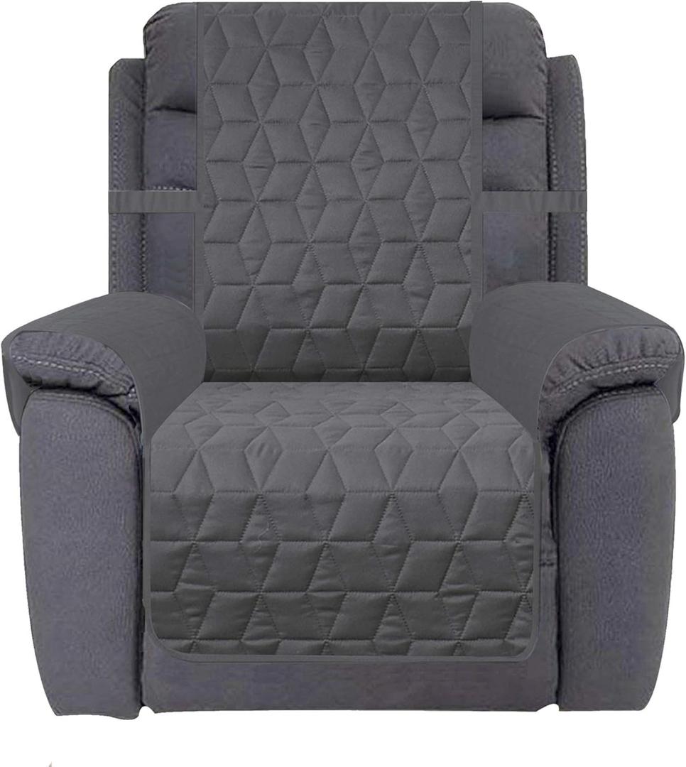 Ameritex Waterproof Nonslip Recliner Cover Oversized Christmas Decor Stay in Place, Dog Couch Recliner Cover Furniture Protector for Pets and Kids (Dark Grey, 30'')