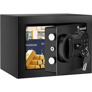 Bonsaii Safe Box with Electronic Keypad, Steel Security Lock Box with Key, 0.23 Cubic Feet, 9.06" W x 6.69" D x 6.69" H, Small Hidden Safe for Cash Jewelry