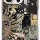 Aesthetic Vintage Grunge Case for iPhone 14 Pro, Skull Planets Collage Pattern for Men Women, Trendy Cool Soft TPU Bumper Cover for iPhone 14 Pro