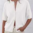 PRETTYGARDEN Women Spring Short Sleeve Cardigan Sweaters Button Down Knit Shirt Blouse Dressy Casual Tops 2026 Summer Outfits (White, XXL)