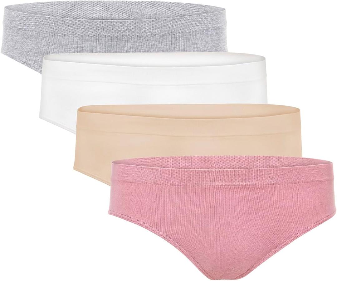 Fruit of the Loom Girls' Stretch Seamless Bikini Briefs, Lilas/Sand/Grey Heather/White, X-Large