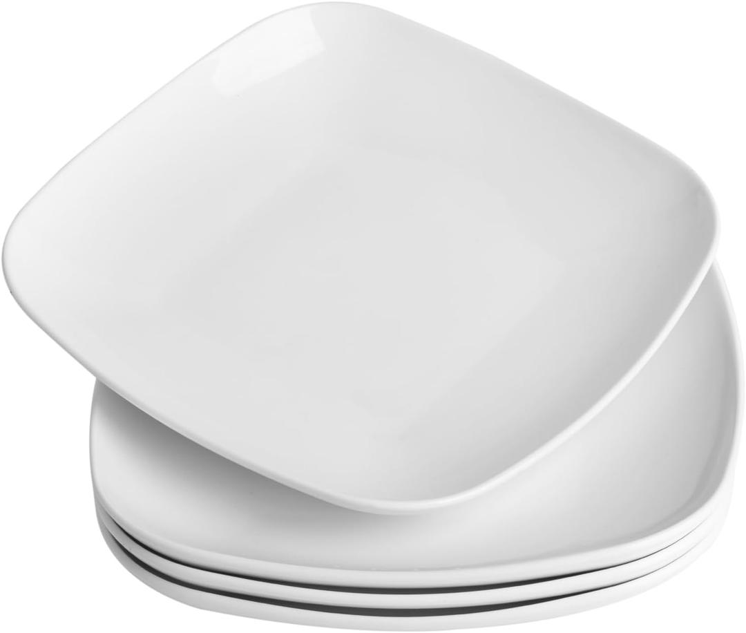KITCHENLESTAR Ceramic Square Dinner Plates,9 Inch Square Serving Plate for Steak, Pasta, Salad, Snacks, Dessert, Appetizer Plates-Set of 4