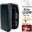 Strong Magnetic for MagSafe Wallet Pouch /Pixelsnap, Carbon Fiber Leather Zipper Pocket Large Capacity for Earpod/Samll Earphones/Keys, RFID Blocking Card Slot for iPhone 17 16 15 14 Pro Max Plus