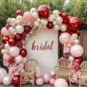 Red Pink White Balloons Double Stuffed Burgundy Pink Balloons Different Sizes Pearl White Burgundy Balloon Arch Kit for Bridal Wedding Birthday Baby Shower Mother's Day Party Decoration