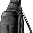 DK86 Genuine Leather Sling Bag for Men and Women Crossbody Small Fanny Packs Chest Travel Backpack Daypack Black