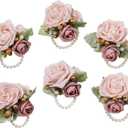 Meldel Dusty Pink Wrist Corsage,Set of 6, Homecoming Wrist Flower Girl/Mother Corsages Wristlet Perfect for Bride Bridesmaids Wedding Guests Hand Flower, Proms, Party, Ceremony Anniversary