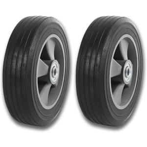(2- Pack) Run-Flat Solid Rubber Replacement Tire 8" x 2'' with a 1/2" axle for Hand Trucks, Wheelbarrows, Dollies, Trolleys and More  Run Flat with 500 lbs Max Load